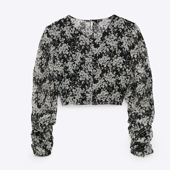 ZARA PRINT CROP BLOUSE - Picture 6 of 6